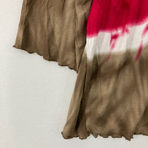 New Christopher & Banks sz 1X V Neck Brown Red Tie Dye Color-block Stretch Top - Picture 4 of 9